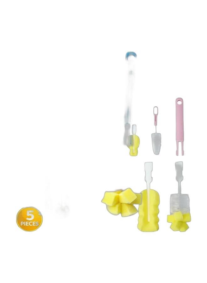 Turtees 5-in-1 Baby Bottle Brush Set | Silicone & Nylon Bottle Cleaner with Nipple Brush, Straw Brush & Sponge | BPA-Free | Blue & Yellow & Turtees 5-in-1 Baby Bottle Brush Set | Silicone & Nylon Bottle Cleaner with Nipple Brush, Straw Brush & Sponge | BPA-Free | Pink & Yellow Bundle