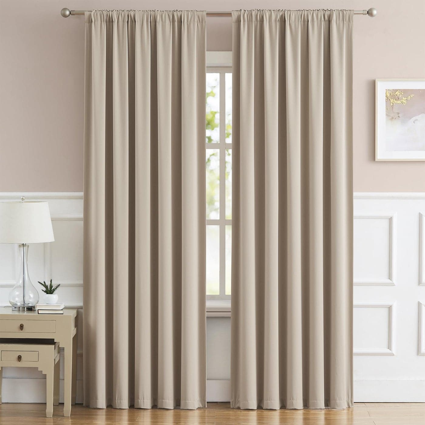 DUALIFE Taupe Room Darkening Curtains Short 2 Panels Set 45 Inch Length Light Coffee Cafe Curtains Drapes for Bedroom 52 by 45 Inch Back Tab Loop Pocket