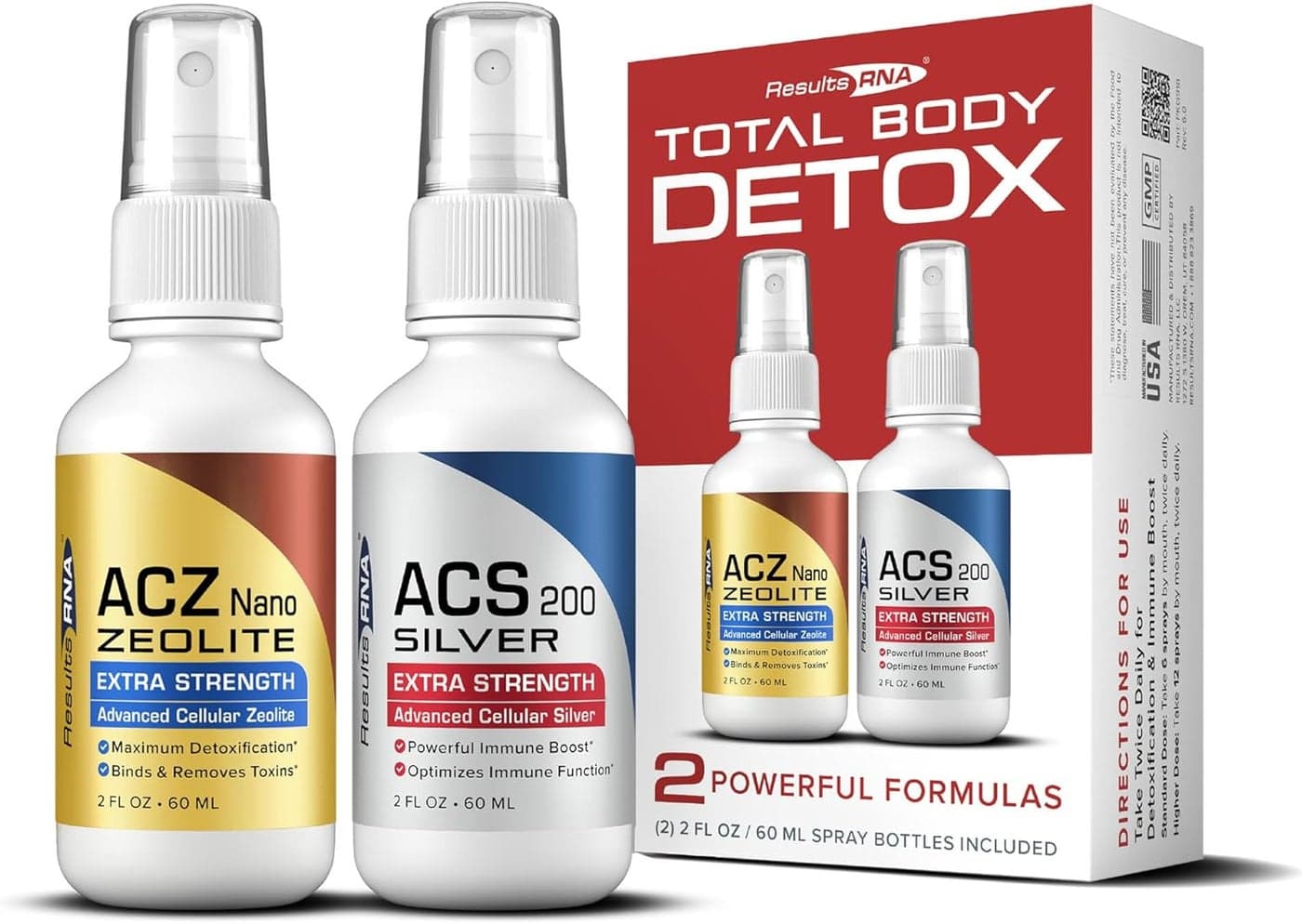 Results RNA Total Body Detox Extra Strength System ACS 200 Silver ACZ Nano Zeolite are Clinically Proven to Detoxify Boost Immunity Recommended by Doctors Worldwide 2 oz 30 day