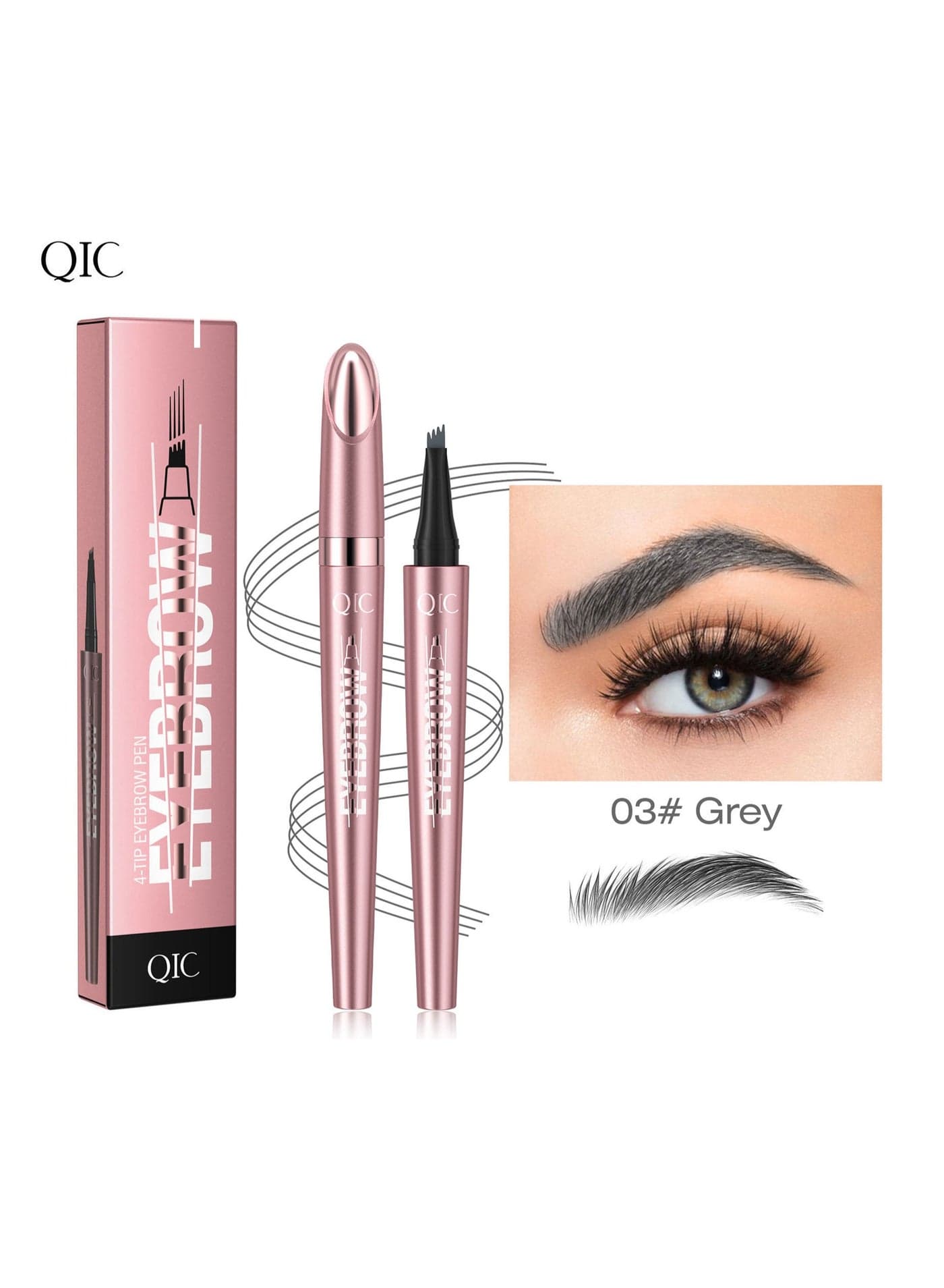 Microblading Eyebrow Pen, 2026 New 4-Tip 3D Eyebrow Pencil, Waterproof Long-Lasting Fine Stroke Contouring Pen, Premium Natural Magic Brow Makeup for All-Day Wear (Gray)