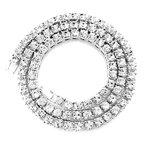 HH BLING EMPIRE Gold Silver Iced Out Diamond Tennis Chain Necklace for Men Women, Rhinestone Tennis Necklaces for Women and Teens, Bling Round Cuibc Zirconia Necklace Chains (4mm-Silver-16)