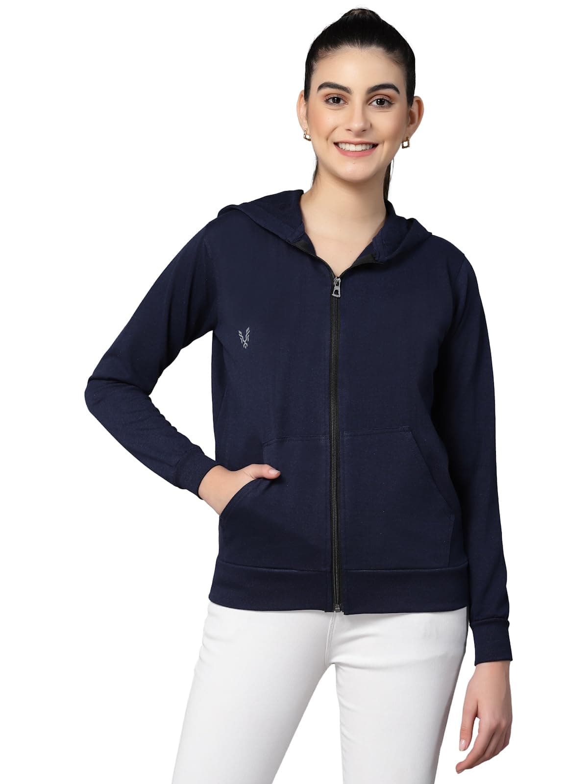 UZARUS Women's Cotton Regular Fit Anthra Sweatshirt Hoodie (Large, Carbon Blue)