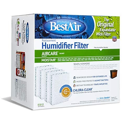 BestAir ES12-2 Extended Life Humidifier Replacement Paper Wick Humidifier Filter, For Emerson, Quiet Comfort & Kenmore Models, 10" x 9.4" x 6.5", Single Pack (4 Filters)
