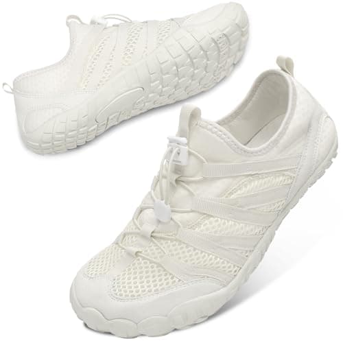 LeIsfIt Women's Men's Water Shoes Quick-Dry Aqua Socks Barefoot Beach Swim Shoes for River Pool Lake Hiking Surfing, White, 7.5 Women/6 Men