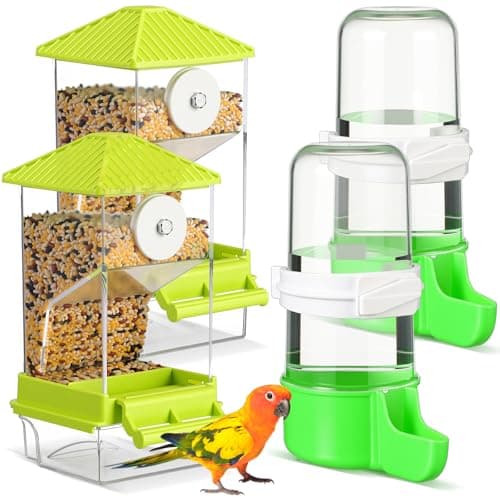 Yaomiao 4 Pcs No Mess Small Bird Feeders Automatic Parakeet Water Dispenser Clear Quail Feeder and Watered Cage Accessories for Small and Medium Parakeet Cockatiel Canary(Assorted,Green)