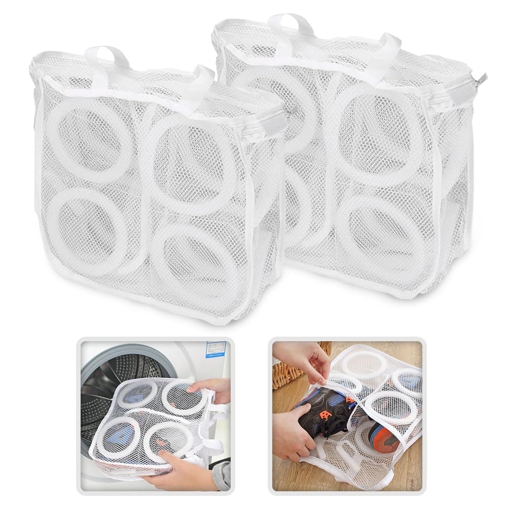 BIRZAR Nylon Kma638 Shoes Wash Bags Portable Laundry Washing Bags With Premium Rust Free Zipper Storage Bag Store Dirty ClothesShoes Hosiery Lingerie 28x 24X8 White