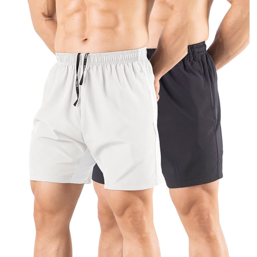 Gaglg Mens 5 Running Shorts 2 Pack Quick Dry Athletic Workout Gym Shorts with Zipper Pockets BlackWhiteLarge