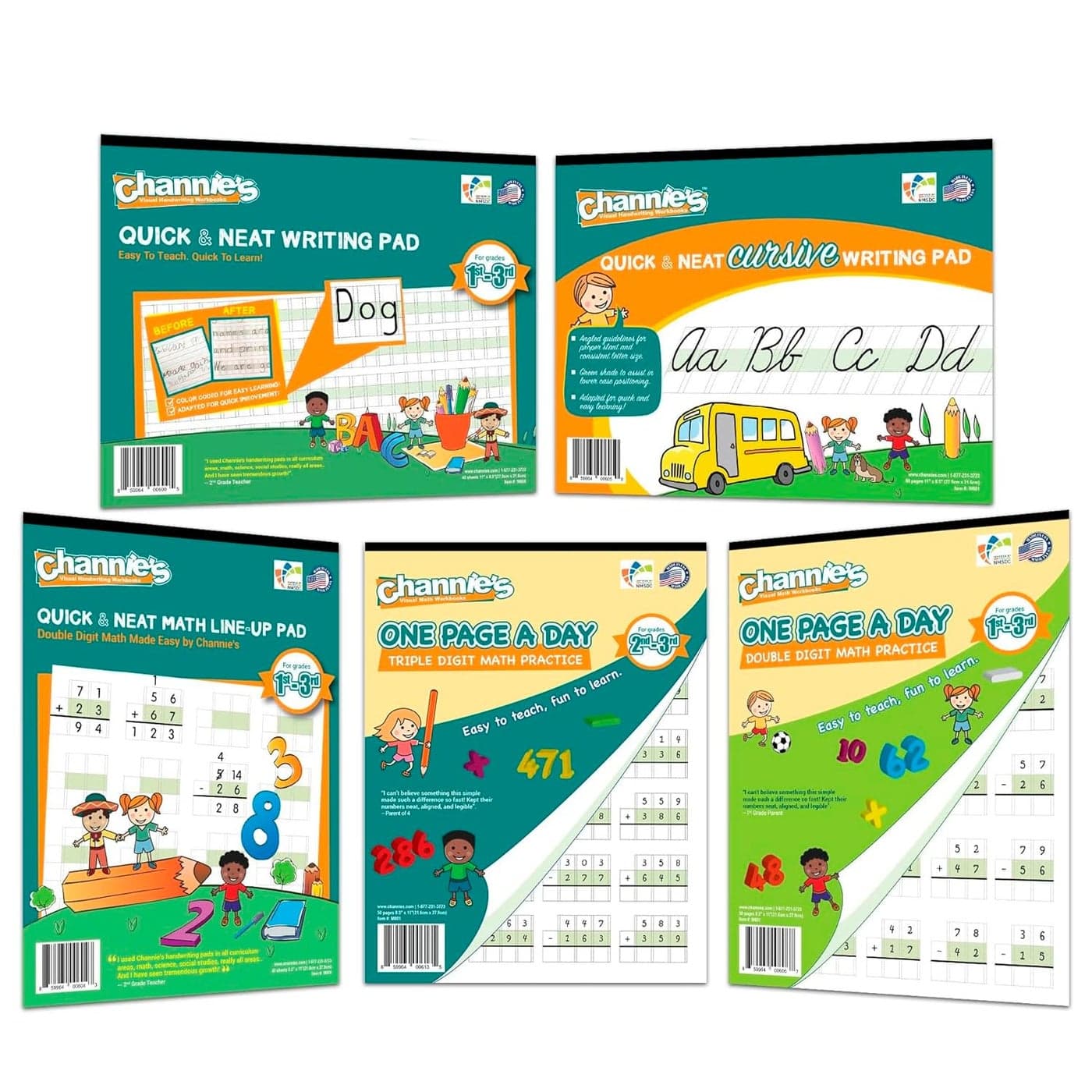 Best value Channies Visual Math Handwriting and Cursive Bonus Pack of 5 Separate Workbooks Grades 1st 3rd With FREE Alphabet Card Learning Workbook for Homeschool and After School