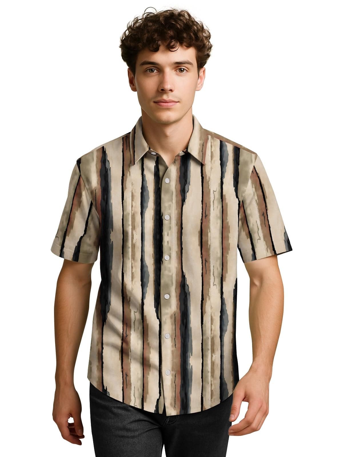BULLMER Trendy Regular Fit Cotton Blend Printed Casual Half Sleeve Shirt for Men | Stylish Mens Casual Shirts | Shirts for Men_Black2_Small