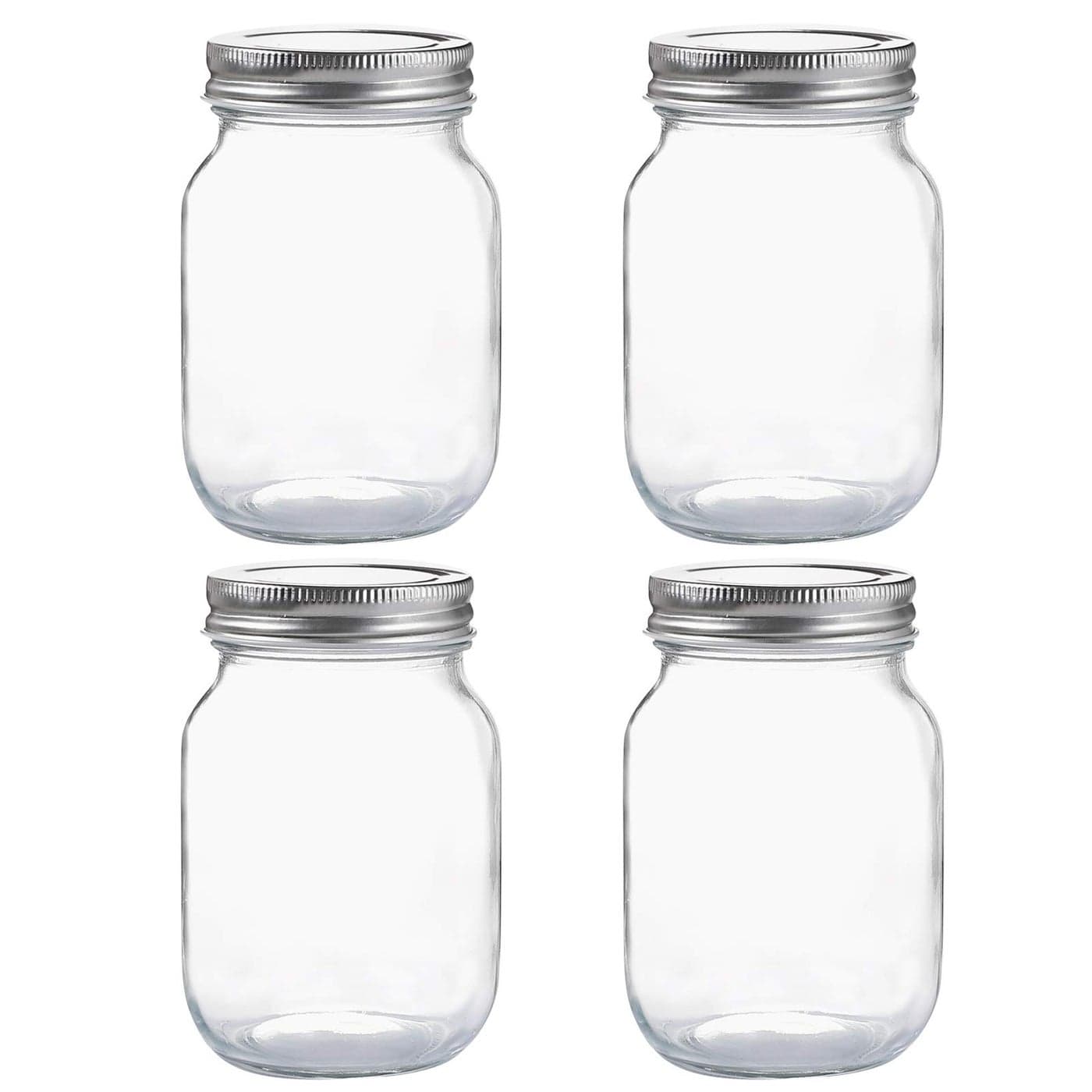YINGERHUAN Glass Regular Mouth Mason Jars 16 oz Clear Glass Jars with Silver Metal Lids for Sealing Canning Jars for Food Storage Overnight Oats Dry Food Snacks Candies DIY Projects 4PACK