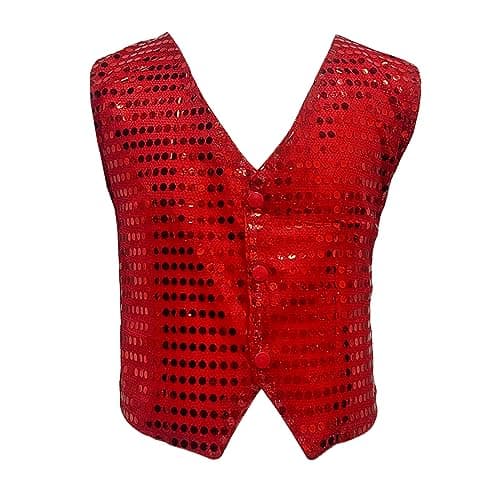 KKmeter Kids Boys Girls Sequined Dance Hip Hop Performance Party Costume Vests Jacket Waistcoat Red(7-8)
