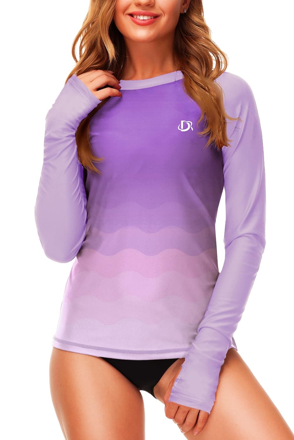 Women's Long Sleeve Swim Tops Sun Protection Surfing Shirts UV Gradient Purple Rash Guard M