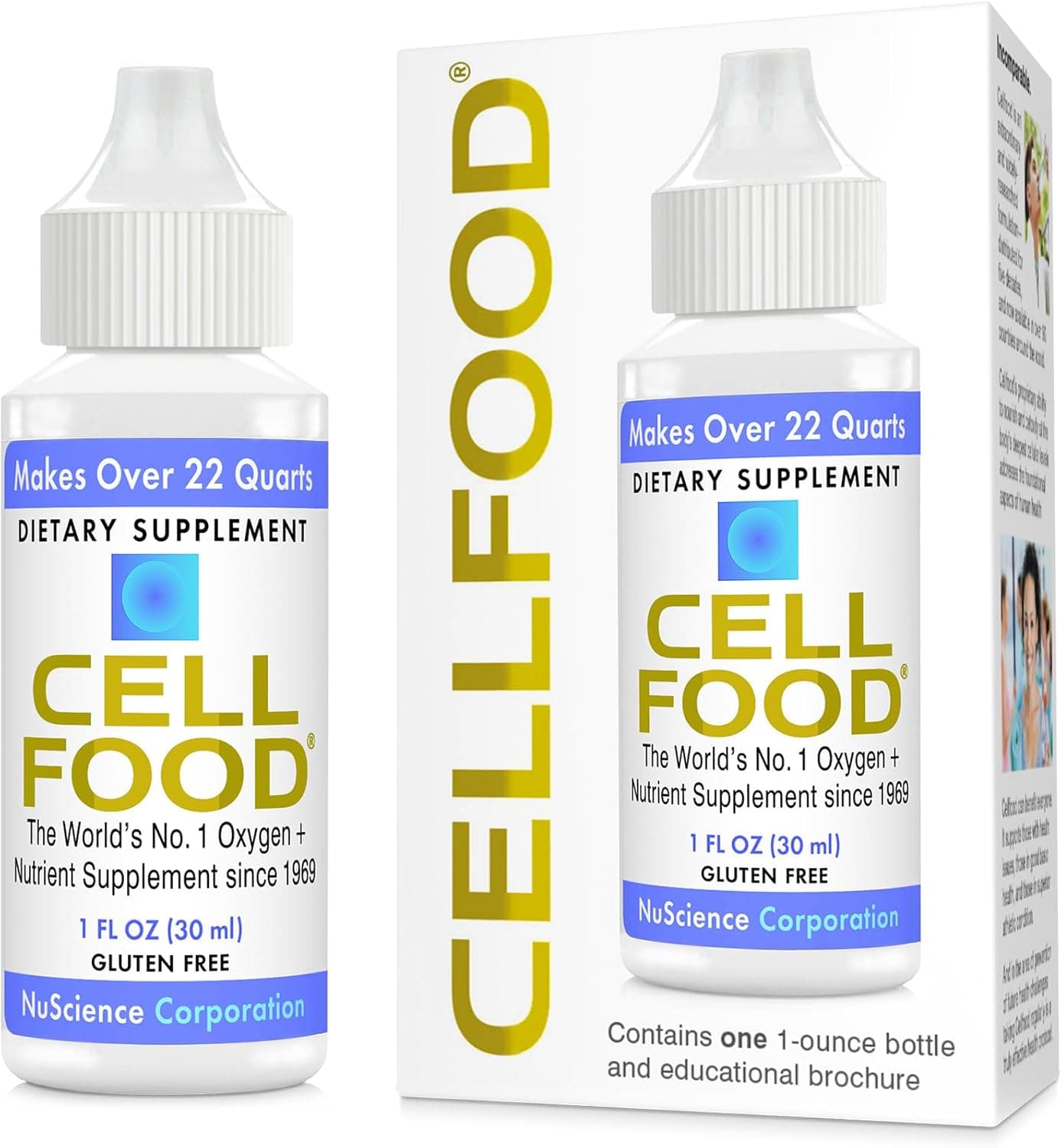 Cellfood Oxygen Boost 1 fl oz Liquid Oxygen Supplement for Lymphatic Drainage Altitude Sickness Jet Lag Fatigue Headaches Hangovers Energy Gluten Free Cert Kosher Makes Over 22 Quarts