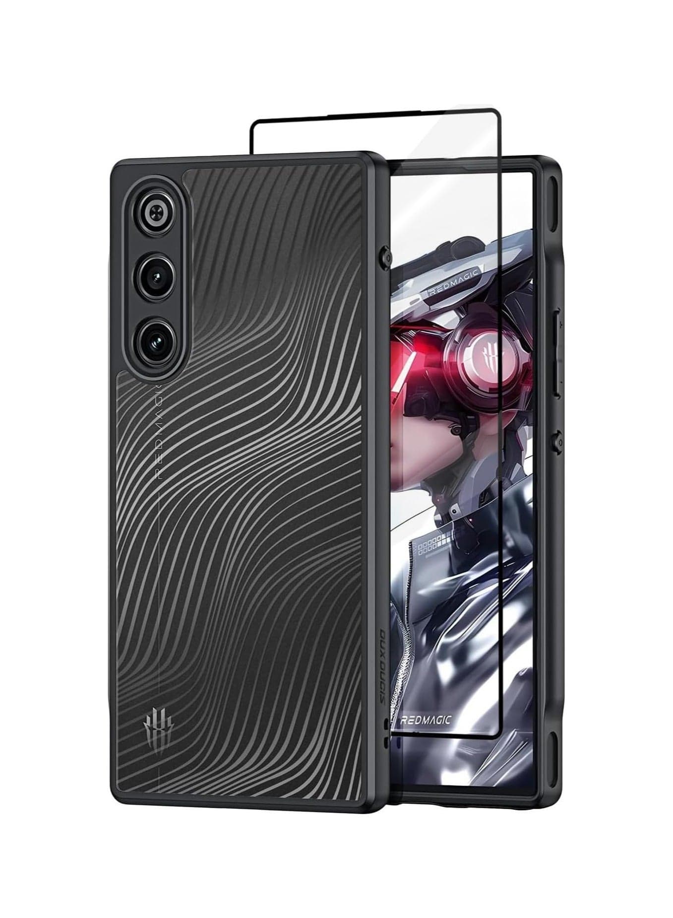 Phone case for Redmagic 10 Air 5G, with tempered glass screen protector, semi-transparent matte hard PC back and soft TPU bumper protection for shock and scratch protection.
