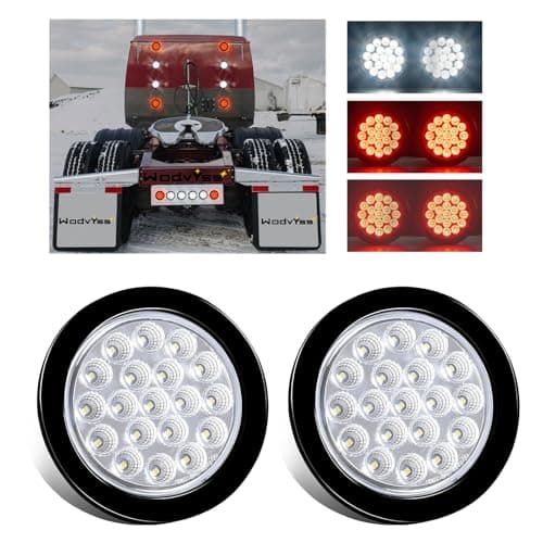 Wodvyss 2 PCS 4 Round RedWhite Led Trailer Tail Lights Kit 4 Inch 19 LED Stop Brake Turn Backup Reverse Running Lamps for Truck Semi Trailer RV Jeep wGrommets 3Prong Wire Pigtails