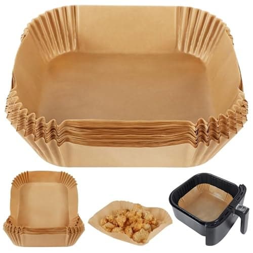 QUAHOG Air Fryer Paper Sheets 8 Inch (100 Pcs) | Disposable Air Fryer Liners | Oil-Proof Non-Stick Parchment Paper for Air Fryer, Microwave & Baking | Heat Resistant, Easy to Use & Mess-Free Cooking