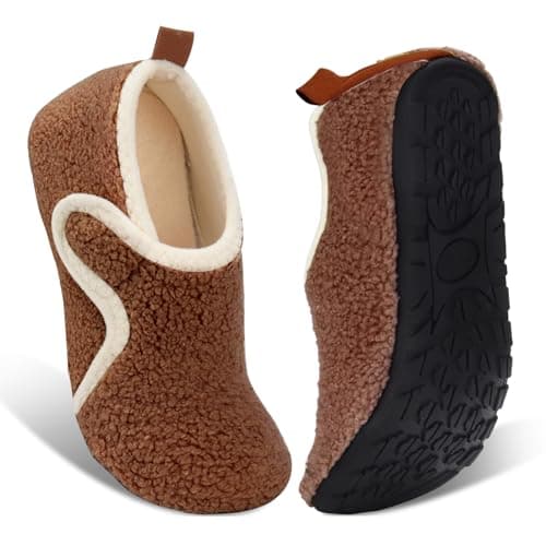 Ibeauti Women Mens House Slippers Lightweight Comfy Barefoot Slipper Socks Rubber Sole House Shoes for Indoor/Outdoor Bedroom Travel (Brown, Adult, Women, Numeric Range, Medium, 6, 6.5)