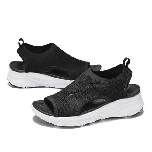 GoodValue Womens Comfortable Orthopedic Sandals Arch Support Ladies Walking Sport Athletic Sandals Open Toe Slip On Plantar Fasciitis Platform Dress Sandal 2 Inches Heel