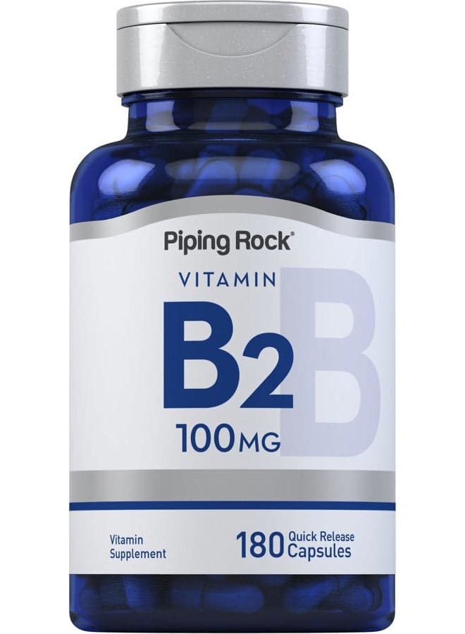 Vitamin B2 100mg | 180 Capsules | Riboflavin | Vegetarian, Non-GMO, Gluten Free Supplement