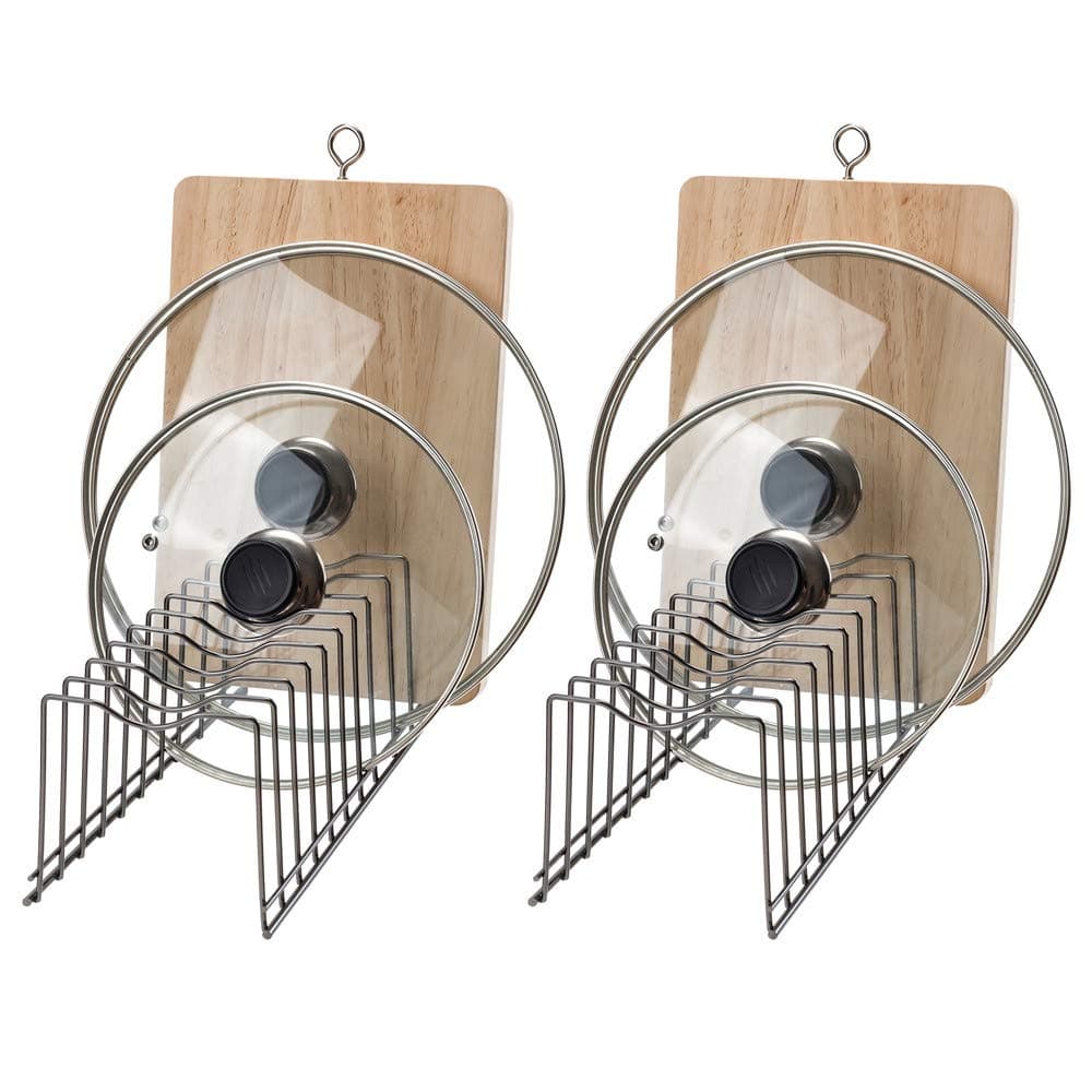 SANNO Pot Lid Organizer Kitchen Plate Rack Holder Rest Plates Cutting Boards Bakeware Cooling Pots Pans Serving TraysLids Holder RackNickelSet of 2