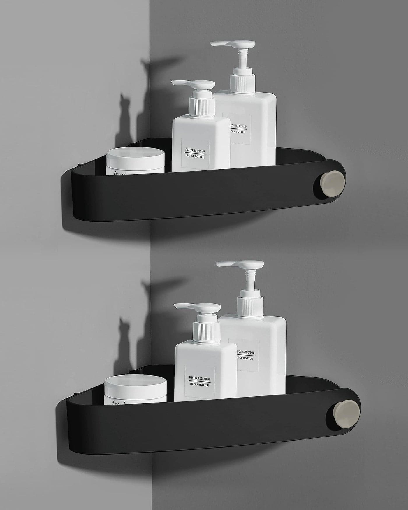 Sotfamily Shower Caddy Corner 2 Pack Adhesive Corner Shower Shelves for Bathroom Organizers and Storage Rust Free Plastic Rack for Bathroom Accessories Decor Black