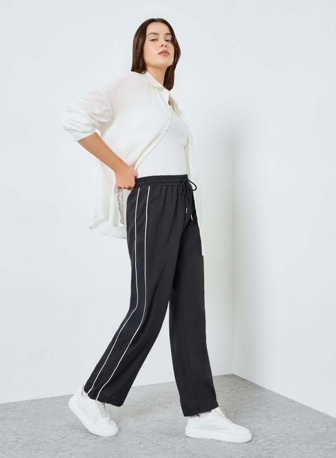 Women Black Wide Leg Pants with Drawstring