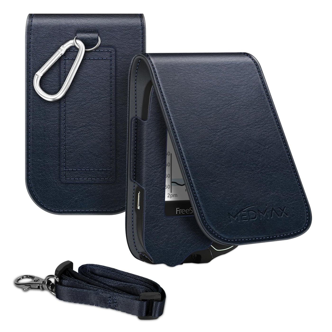 PU Protective Case with Detachable Hanging Lanyard for Freestyle Libre 3 2 Libre Reader Lightweight Shockproof Diabetic Storage Neck Sling Carrying Case with Carabiner Clip Navy