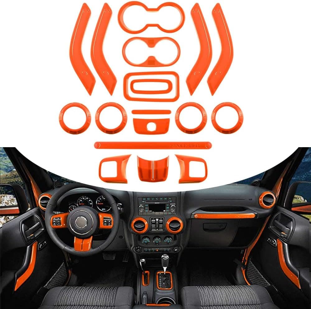 Opall 18PCS Full Set Interior Decoration Trim Kit for Jeep Wrangler JK JKU (2011-2018) - Orange