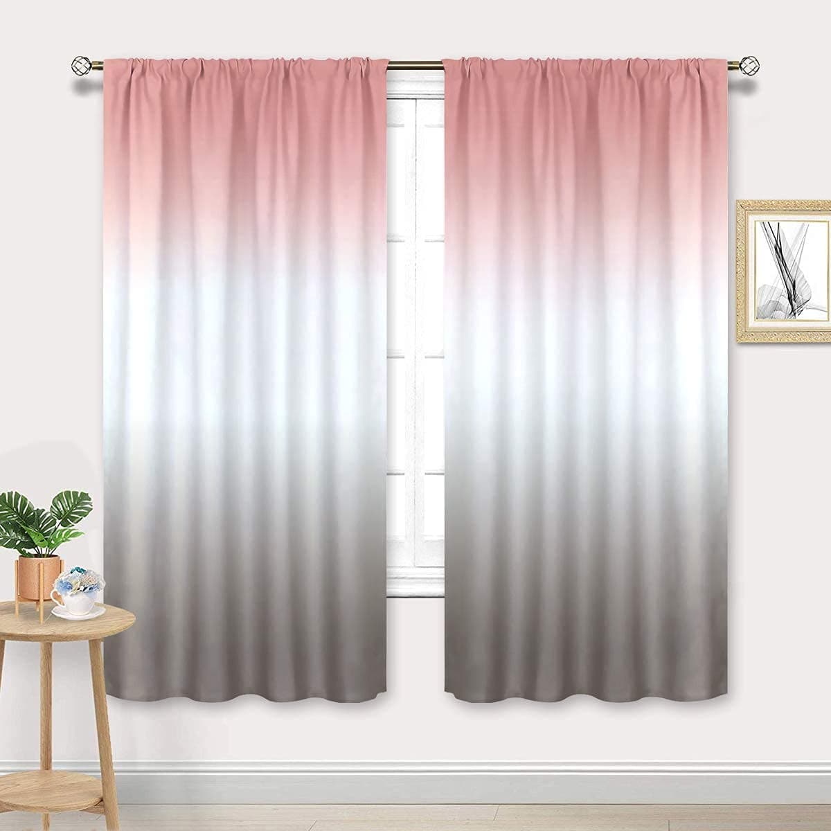 Cinbloo Ombre Blush Pink and Gray Curtains Rod Pocket 42W x 63L Inch Gradient Peach Pale Color for Women Baby Teen Girls Bedroom Decor Art Printed Living Room Window Drapes Treatment Fabric 2 Panels