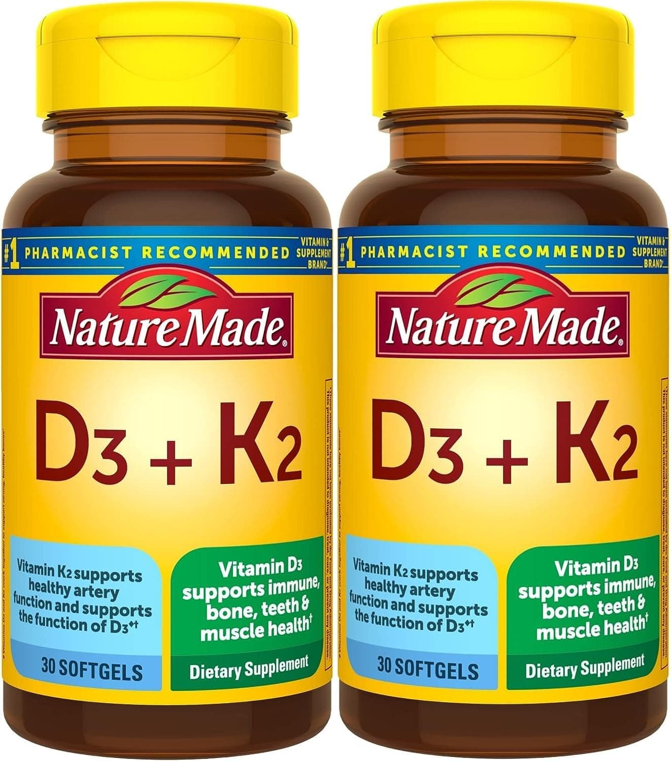 Nature Made Vitamin D3 K2 5000 IU 125 mcg Vitamin D Dietary Supplement for Bone Teeth Muscle and Immune Health Support 30 Softgels 30 Day Supply Pack of 2