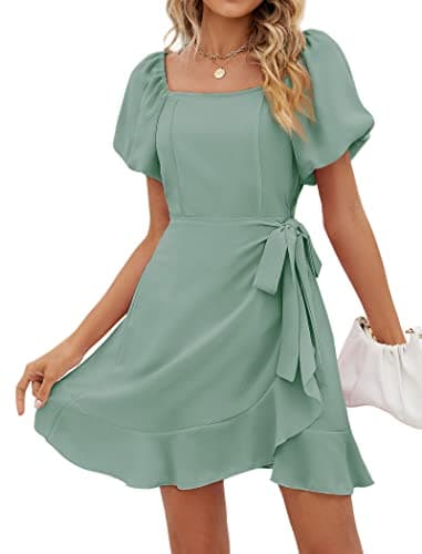 Sampeel Office Dresses for Women for Work Dinner Date Night Saga Green Wrap Tie Waist Dress M