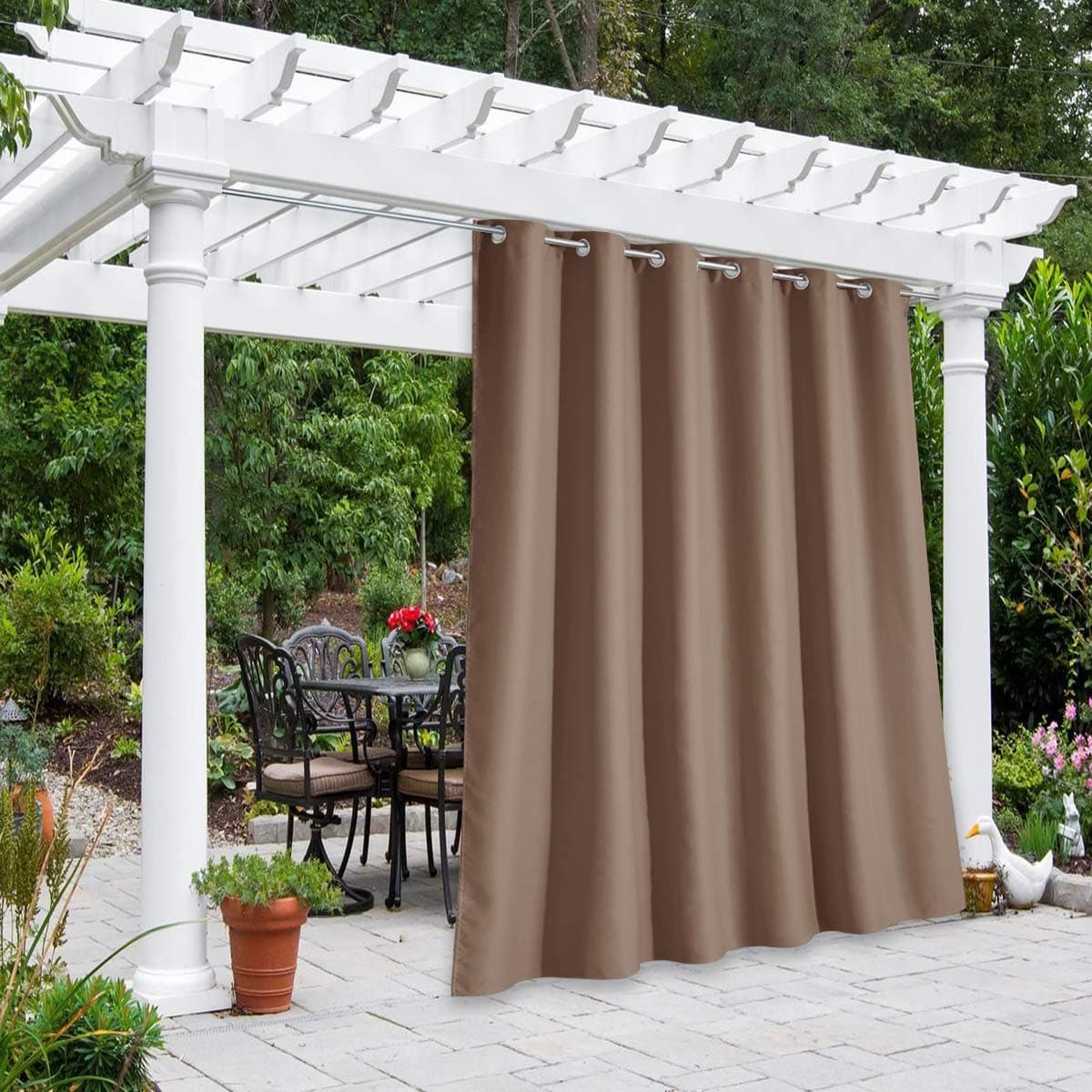 NICETOWN Outdoor Curtain for Patio Waterproof Window Treatment Grommet Blackout Thermal Insulated Keep Warm in Winter Cool in Summer Outdoor Drape for PoolYard Tan 1 Panel W84 by L108