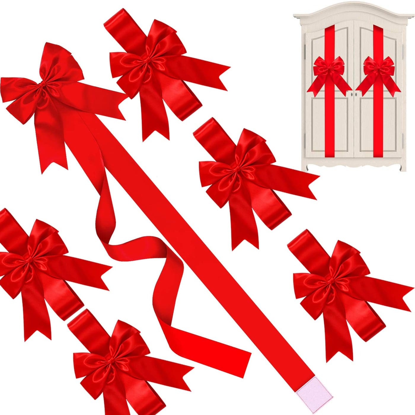 WILLBOND 8 Pcs Valentines Day Cabinet Ribbons Bows for Kitchen 788 Inch Red Large Valentines Day Door Ribbon Cabinet Bows for Gifts Tree Home Wall Furniture Party Decorations