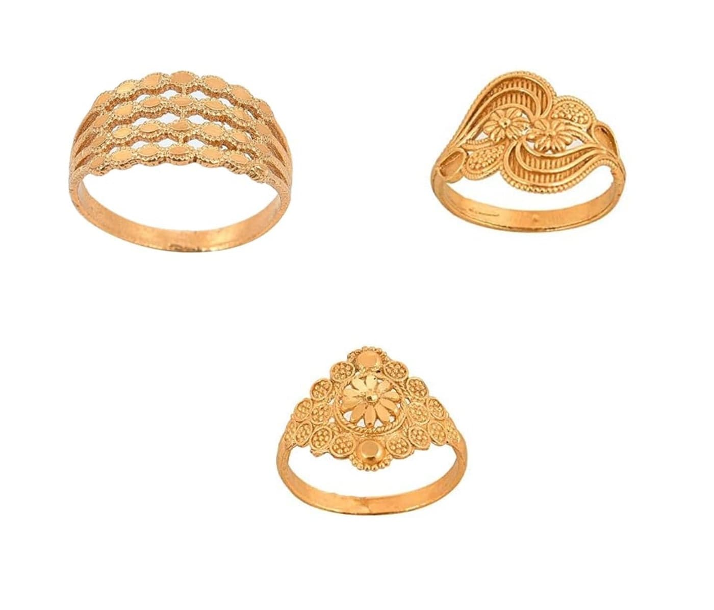 Handicraft Kottage Ethnic 18k Gold Plated Brass Ring for Women And Girls (HK-3Ring Combo_2022-11)