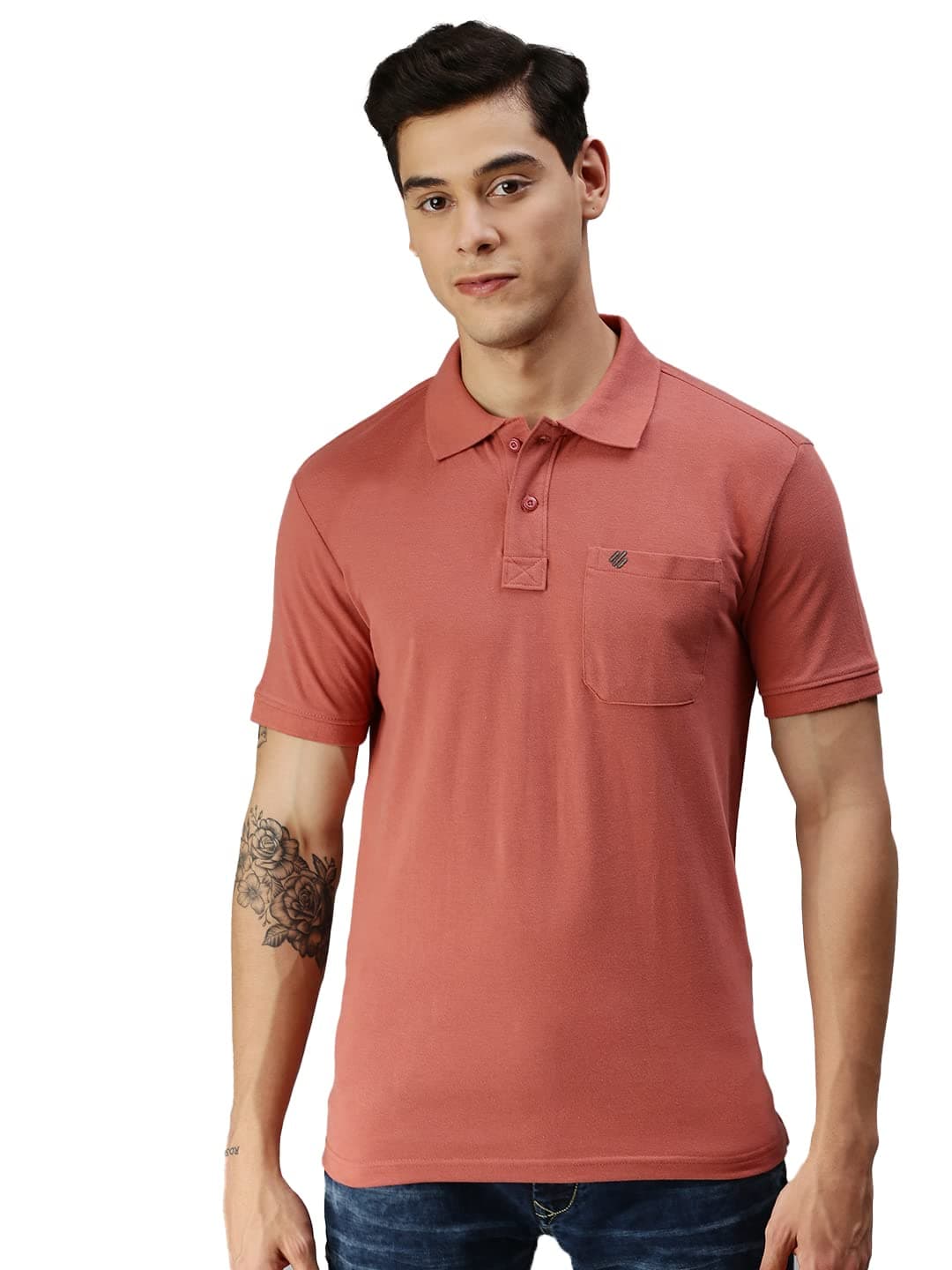 ONN Men's Dusty Pink Half Sleeves Polo Collar T-Shirt with Pocket(Size : XX-Large)