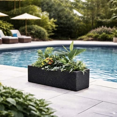Go Hooked Recta R Black Planter Pot (21x8 Inch) | Big Size Outdoor & Indoor Pot for Plants | Modern Design Lightweight & Durable Rectangle Polymer Flower Pot for Balcony, Terrace & Garden