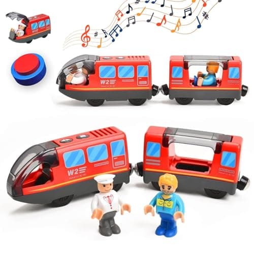 Giant bean Battery Operated Electric Locomotive Magnetic Train Set for Wooden Train Tracks, Powerful Engine Compatible with Most Brands, Wood Train Track Toys for Kids 3+