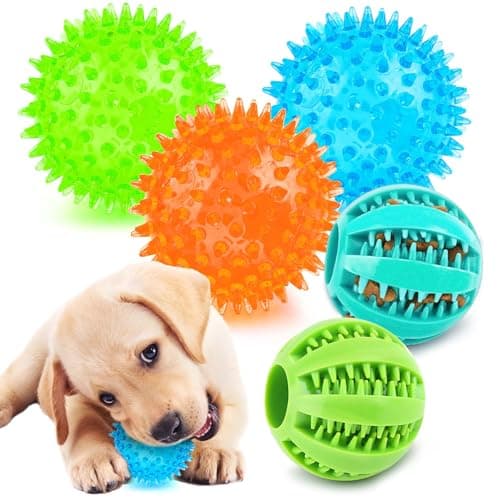 PUPTILY 2 Different Functions Interactive Ball for Dogs 25 Squeaky Dog Balls Toys and Puppy Teething Chew Toy Balls for Small Dogs for Clean Teeth and Training 5Pcs