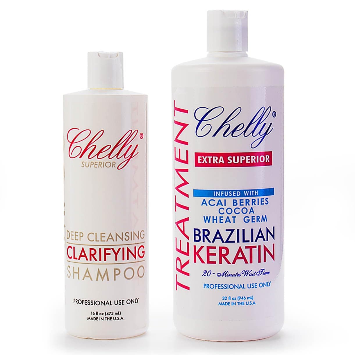 Chelly EXTRA SUPERIOR Brazilian Keratin Infused with ACAI BERRIES COCOA WHEAT Clarifying Shampoo COMBO