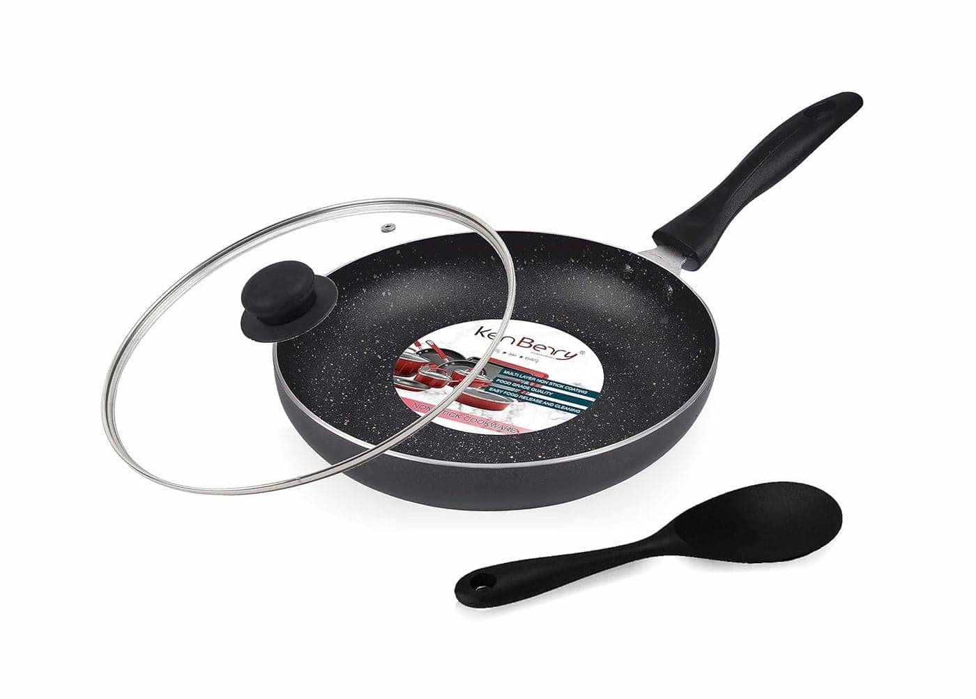 KenBerry Signature Premium Granite Finish Induction Bottom Non Stick Fry Pan 24 cm Diameter with Lid 25 L Capacity