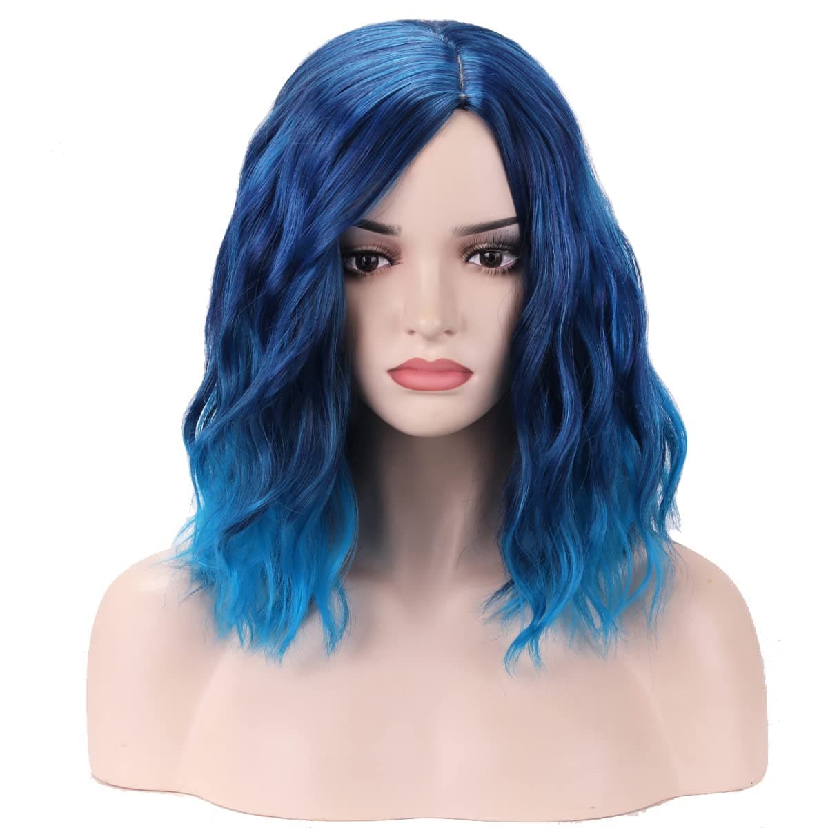 BERON Blue Wig Short Curly Wig Mix Blue Bob Wigs Charming Women Beach Wave Blue Wigs for Cosplay Costume Party Hairnet Included