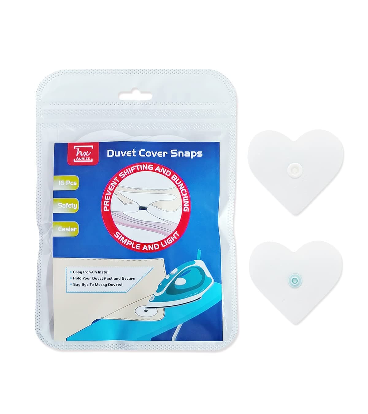 HX AURIZE 16 PcsLightweight Duvet Cover Snaps Fasteners Comforter Holder Clips Keep The Corner Safe in Place White