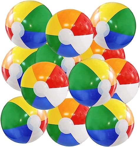 UMUACCAN Beach Ball 12 Pack 12 Inflatable Beach Balls for Kids Bulk Swimming Pool Toys Beach Toys for Summer Water Games Hawaiian Tropical Theme Party Decorations Favors Supplies
