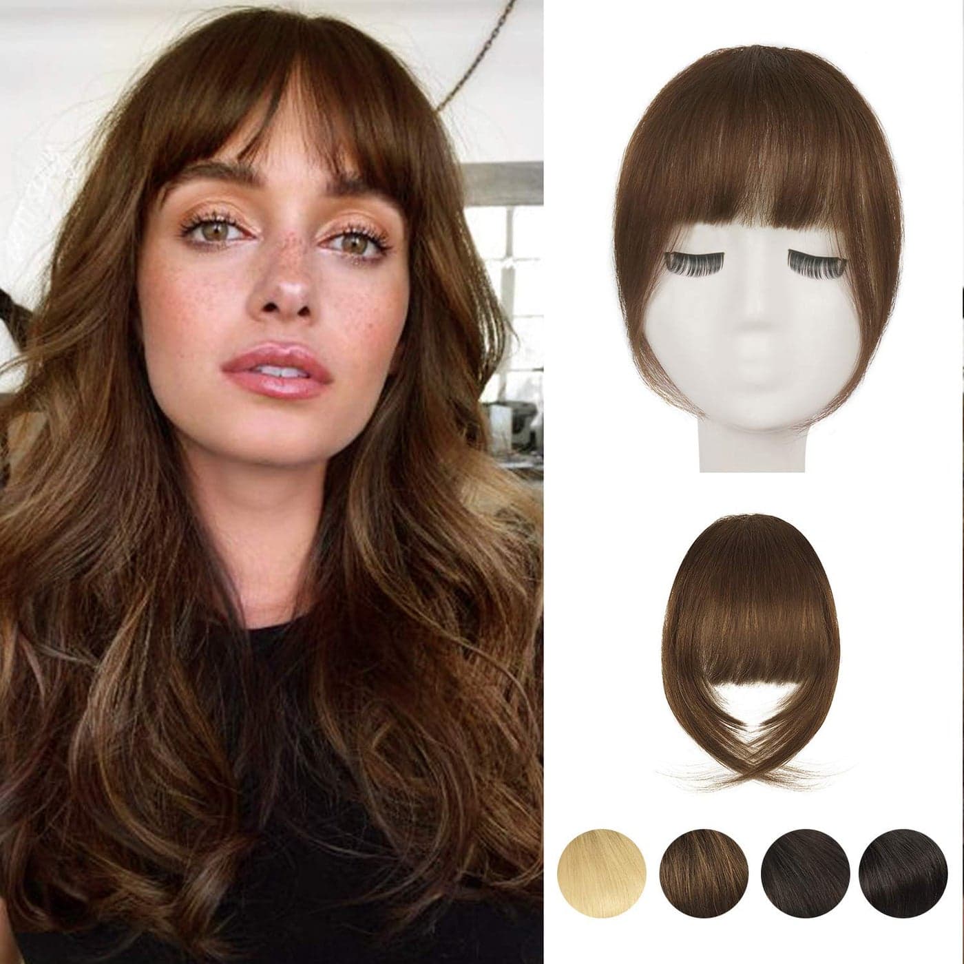 BARSDAR Human Hair Clip in Bangs Human Hair Bangs Clip in Extensions for Women French Thick Brown Hair Bangs Clip on Fringe Real Human Hair Bangs Hairpieces Daily Golden Chestnut Brown