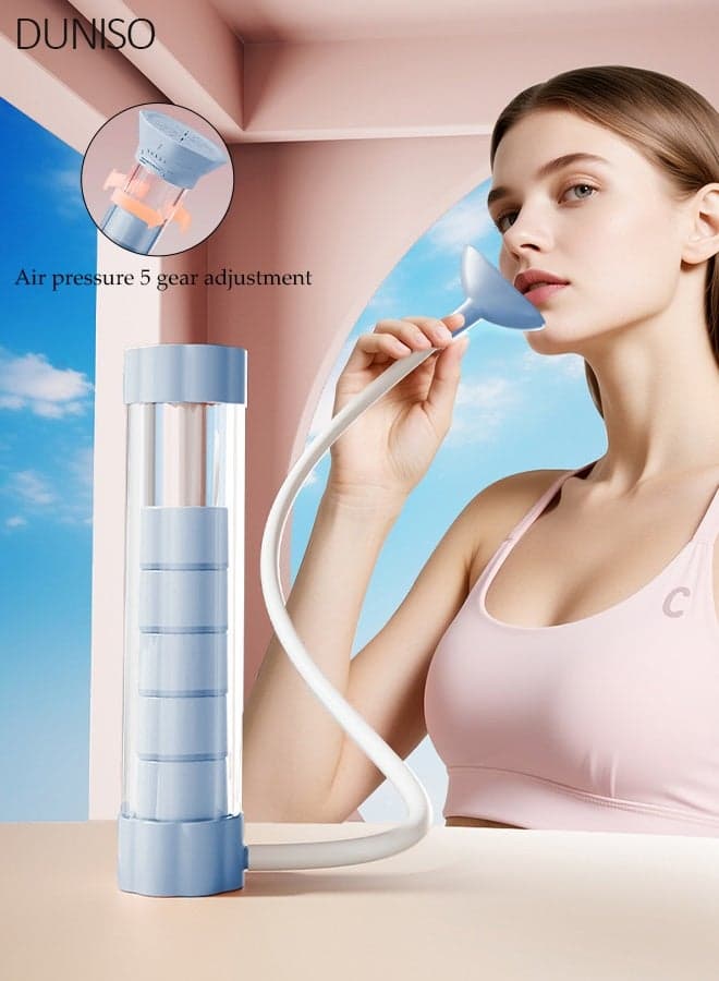 Lung Exerciser, Blue Wave Breathing Dumbbell with Extra Nozzle, Adjustable Lung Training Device for Breathing & Core Strength