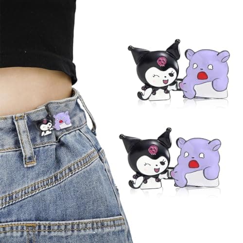SANNIDHI® 2 Pairs Jeans Tightening Clip, Kuromi Pants Clips Jeans Adjustable Button Pins, Adjustable Waist Buckle for Women Girls, Jeans Hooks for Waist Fit Loose Jeans Adjuster for Trousers, Skirts