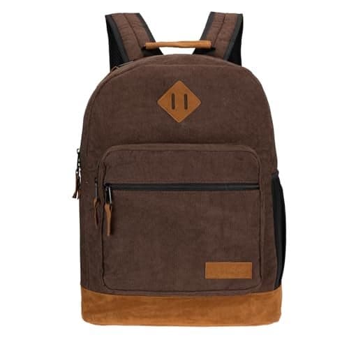 Wrangler Yellowstone Sturdy Backpack for Travel Classic Logo Water Resistant Casual Daypack for Travel with Padded Laptop Notebook Sleeve Dark Brown Cord