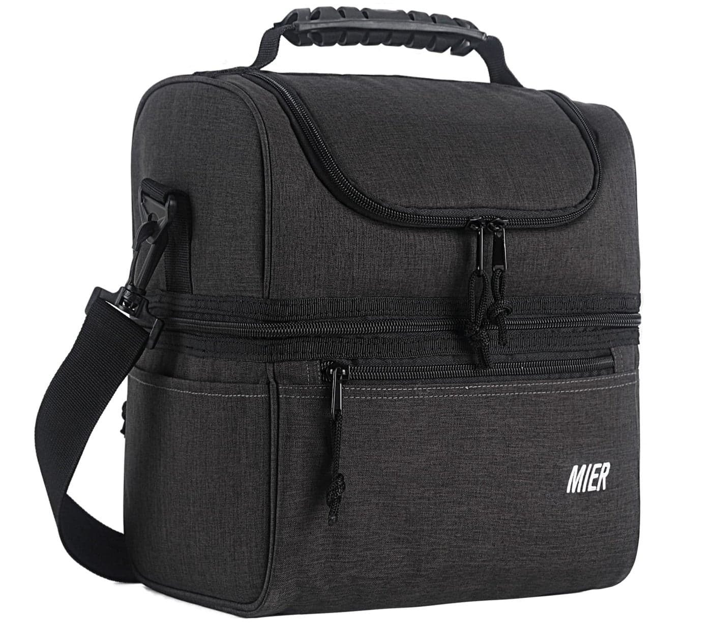 MIER 2 Compartment Lunch Bag for Men Women, Leakproof Insulated Cooler Bag for Work, Dark Grey, Medium