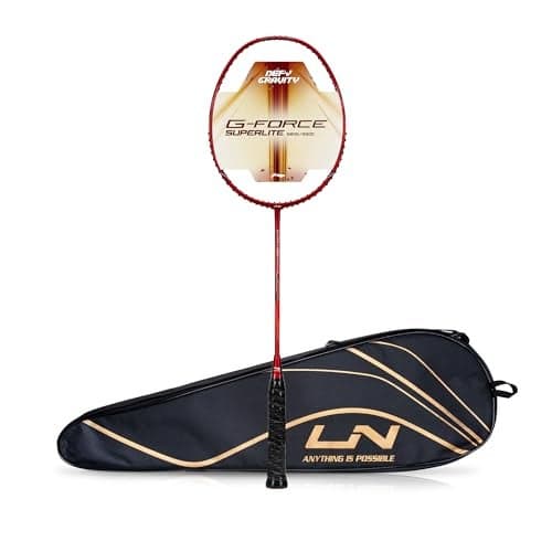 Li-Ning G-Force 5900 Superlite Carbon Fibre Unstrung Badminton Racquet with Free Head Cover| 79 Grams (Red/Silver)