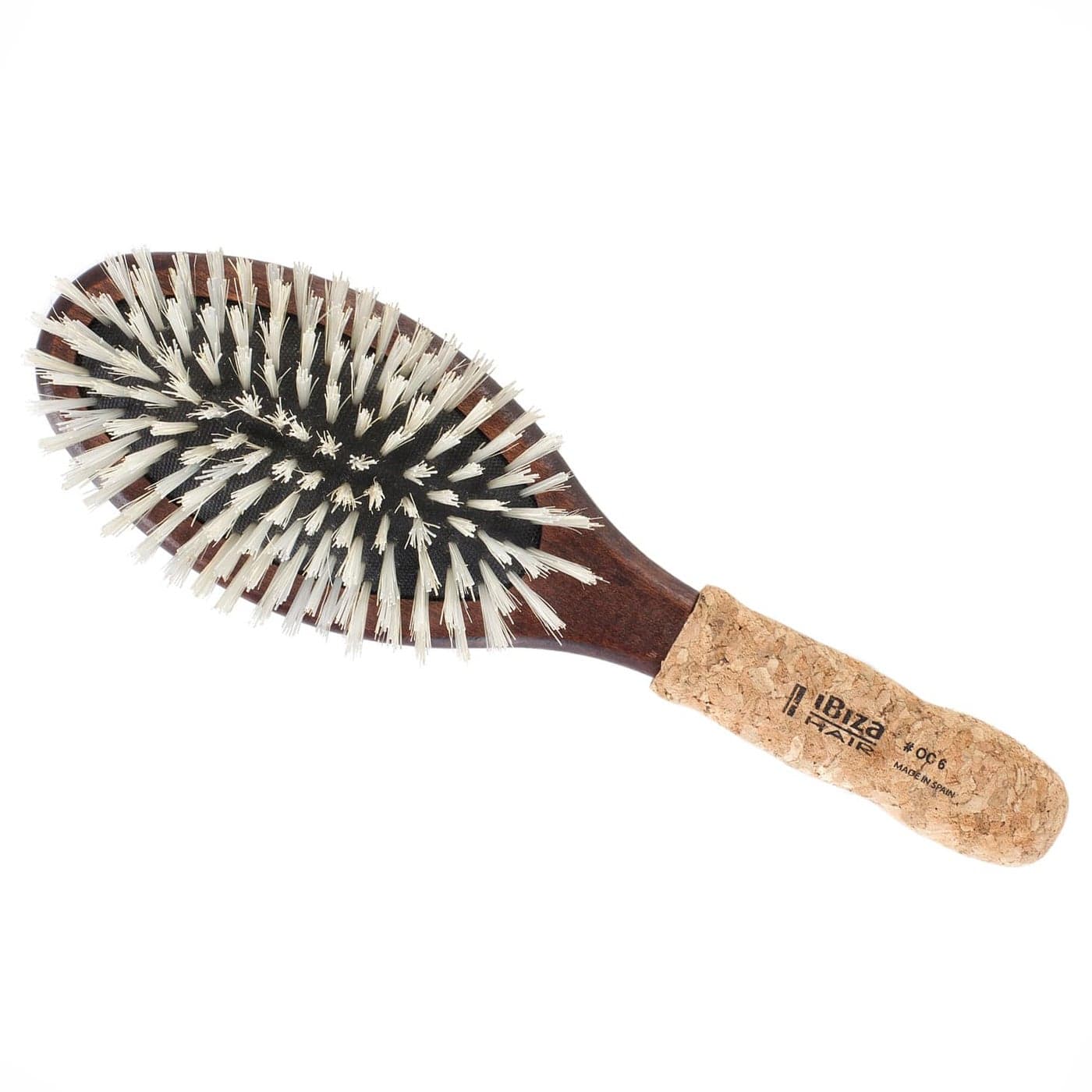 Ibiza Hair Oval Boar Flat Brush (OC6) | Reinforced Boar & Nylon Bristles with Cork Handle | Creates Shiny Looks | Ideal for Short to Long Styles | Use Before or After Blowouts | Heat Resistant